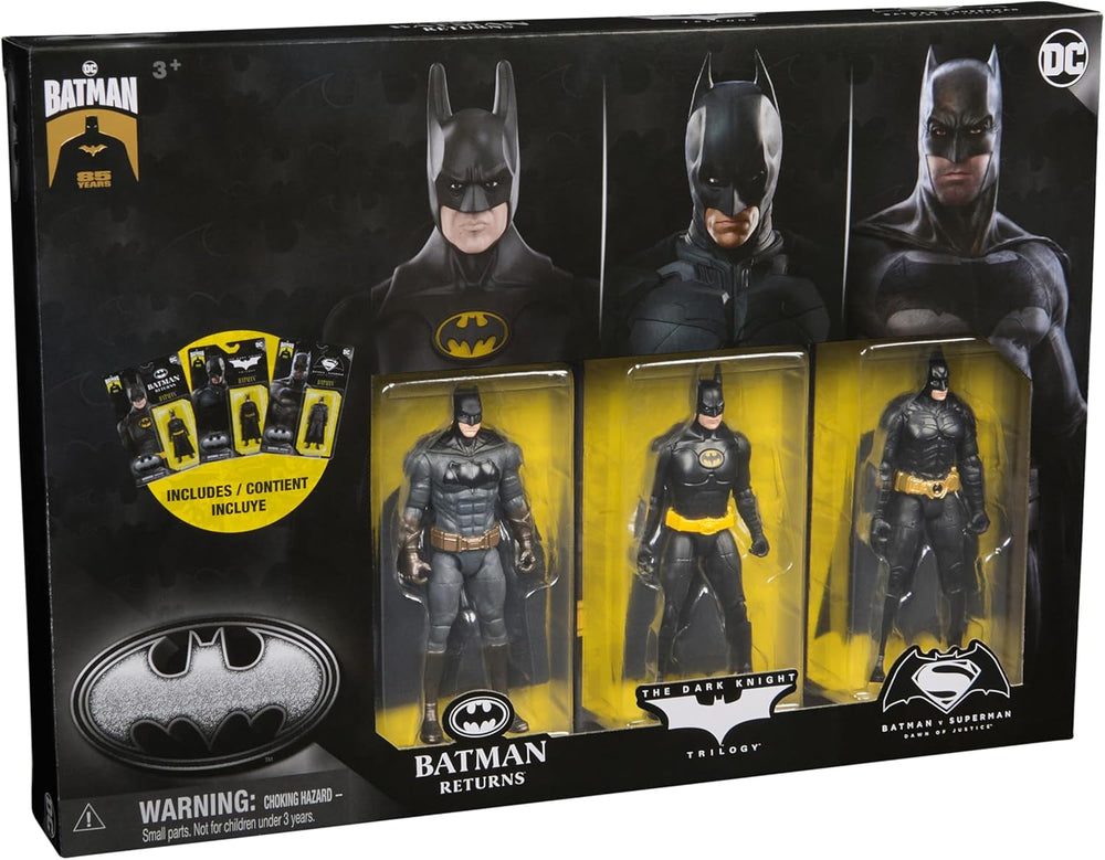 Coffret Ultimate Batman comprenant 3 figurines Batman (10 cm) issues des films Batman Returns, The Dark Knight et Batman V. Superman. A partir de 3 ans Figurines Naty Shop