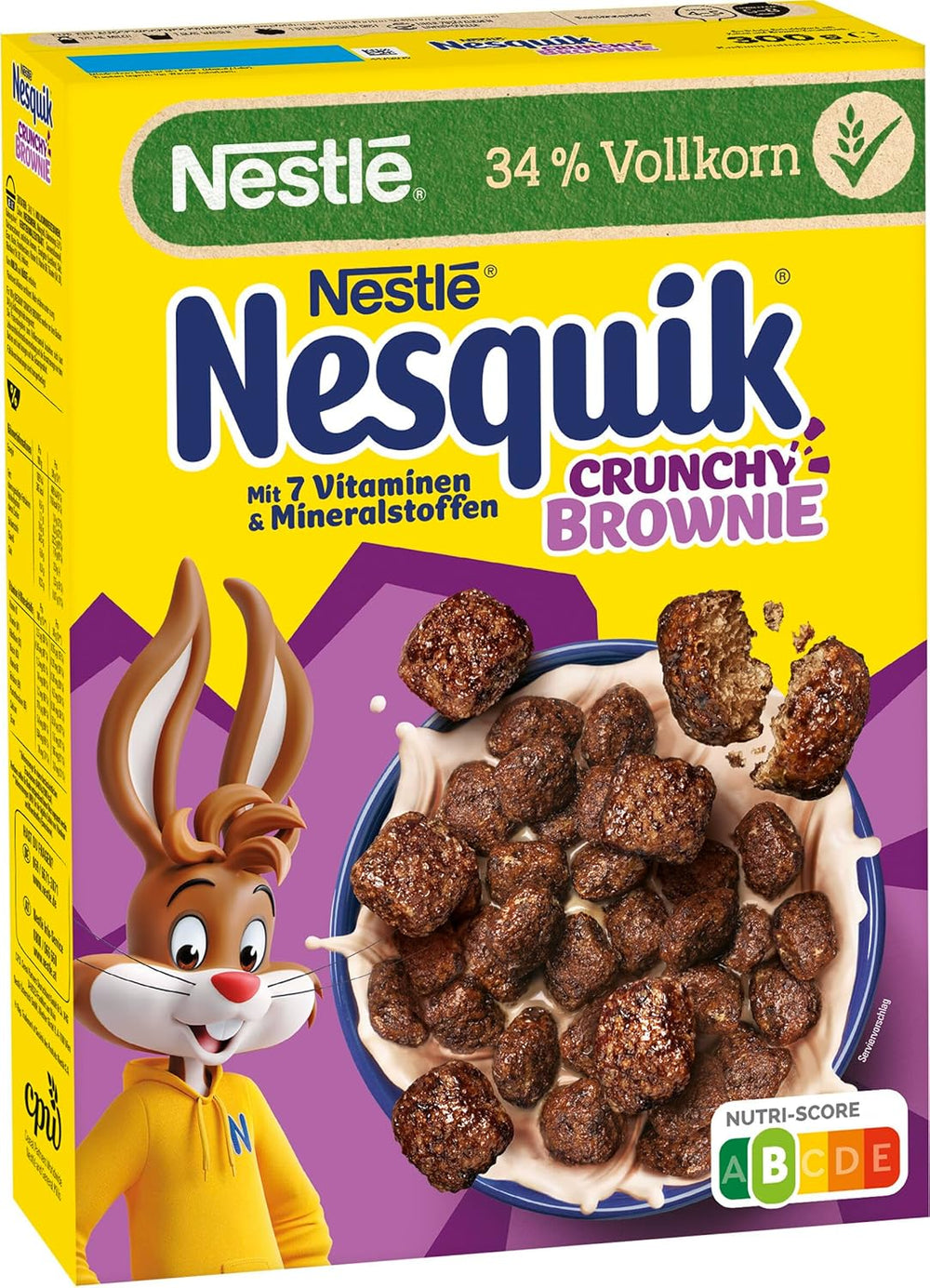Nestlé NESQUIK Brownie croquant, céréales de petit-déjeuner croquantes avec pépites de chocolat et forme innovante pour plus de croquant, paquet de 7 (7 x 300 g)