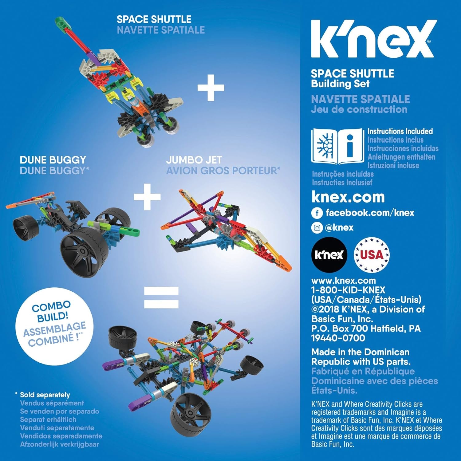 Jouets de jeu K'Nex Phantasie-Space Shuttle, Basic Fun, 17021, 60 pièces, jeux de société pédagogiques pour enfants, conçus pour les jeunes et les filles de 5 à 10 ans