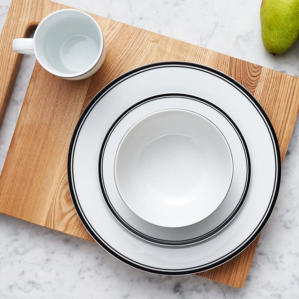 Amazon Basics Service de table 16 pièces à bord noir pour 4 personnes