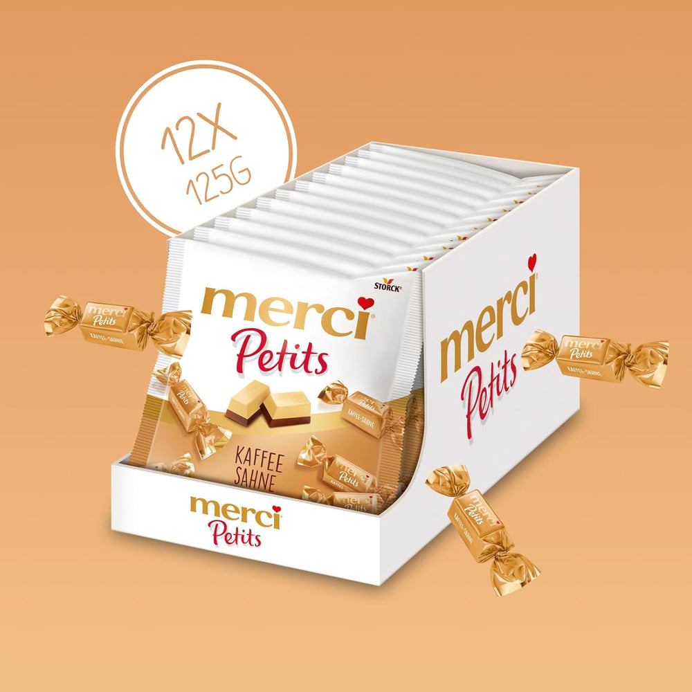 Merci Petits Crème au Café - 12 x 125 g - Petits Pralinés au Chocolat Blanc sur Chocolat Fin avec Crème au Café - Pralinés au Chocolat Emballés Individuellement