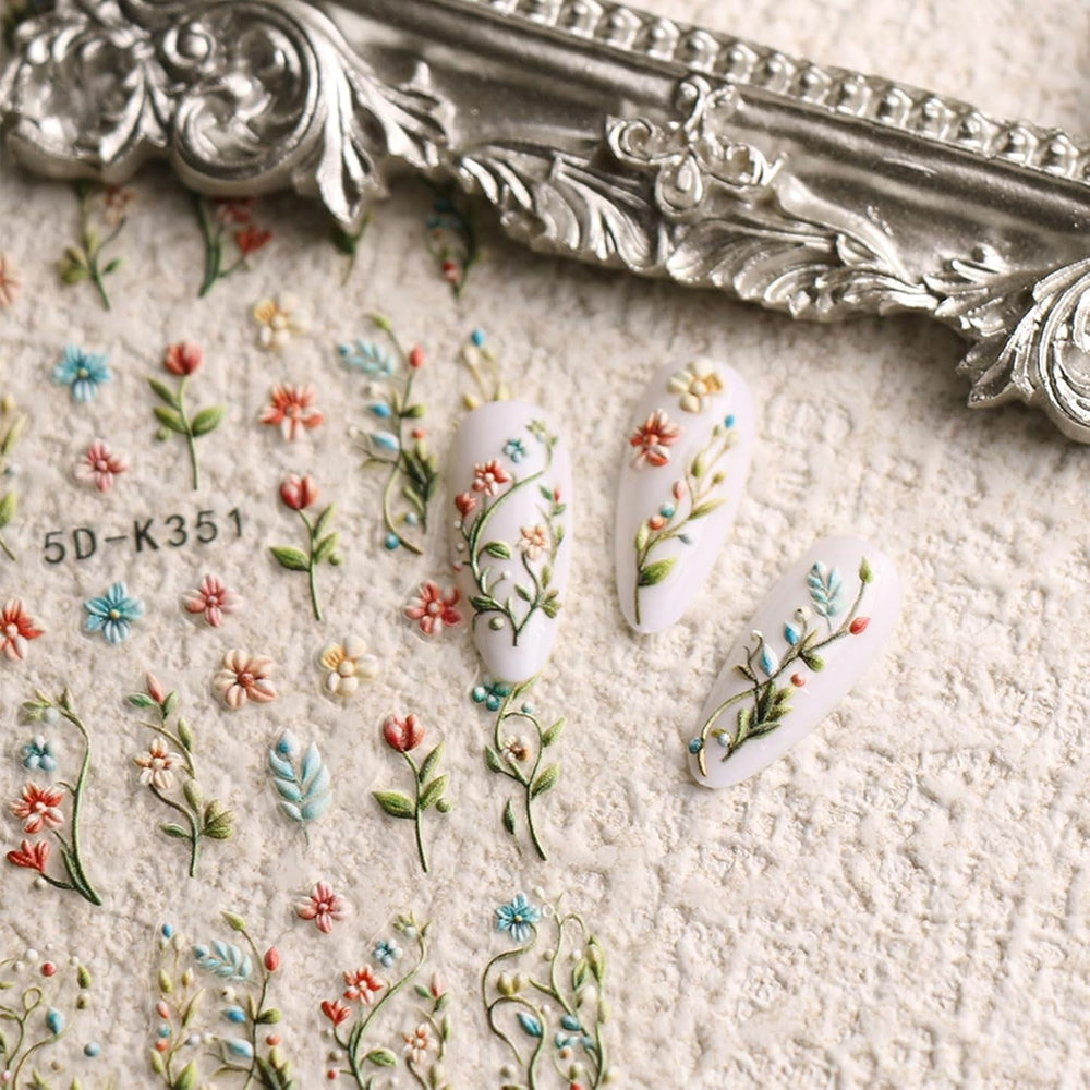 JMEOWIO Autocollants de Nail Art 3D, Autocollants pour Nail Art, Autocollants pour Nail Art, Autocollants pour Nail Art, Autocollants pour Nail Art, 5D Stéréoscopiques, Feuilles d'herbes, Décoration de Nageldesign, 4 Feuilles