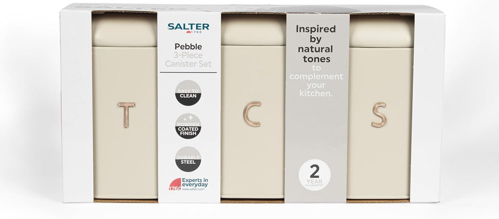 SALTER BW13729EU7 Ensemble de récipients pour thé, café et sucre – Conteneurs de rangement pour comptoir de cuisine, conteneurs de marquage en acier au carbone