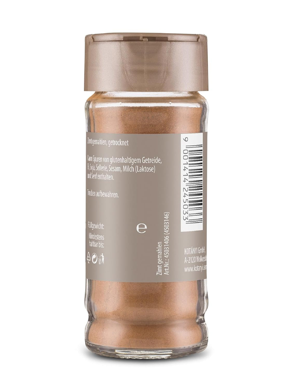 Kotányi Zimt gemahlen, würzig-süßer Geschmack, veredelt Milchreis, Gebäck, Desserts, Verre 80 ml