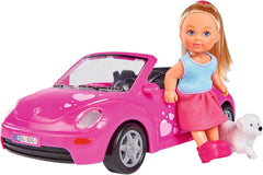 Simba 105731539 - Evi Love Beetle Evi's, Evi avec voiture, voiture : 22 cm, avec chien, poupée mannequin, 12 cm, pour enfants à partir de 3 ans