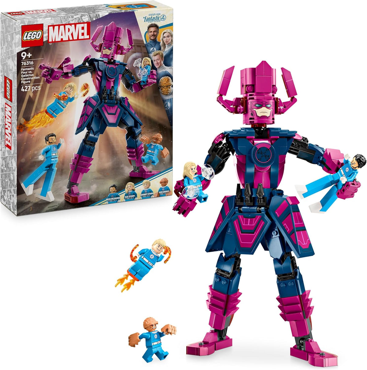 LEGO ǀ Marvel Les Quatre Fantastiques contre. Galactus Baufigur - Bauset mit Superhelden - Jeu avec The Thing, Invisible Woman et Human Torch - Créations créatives pour les jeunes et les filles - 76316