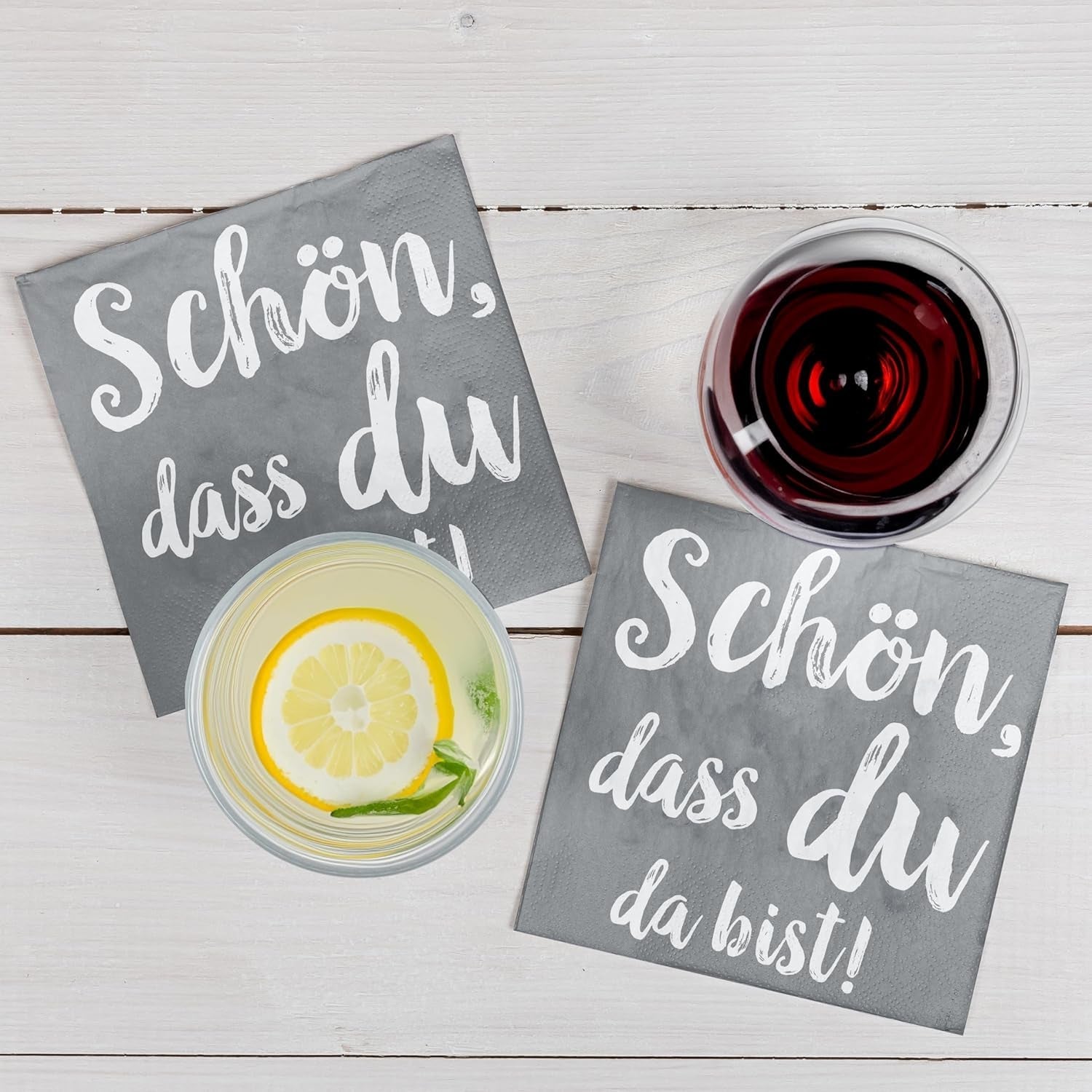 Serviettes de cocktail HEKU 'Schön Dass Du Da Bist', 3 couches, 25X25Cm, 150 pièces I Design élégant I Idéal pour les célébrations I Pratiquement emballé