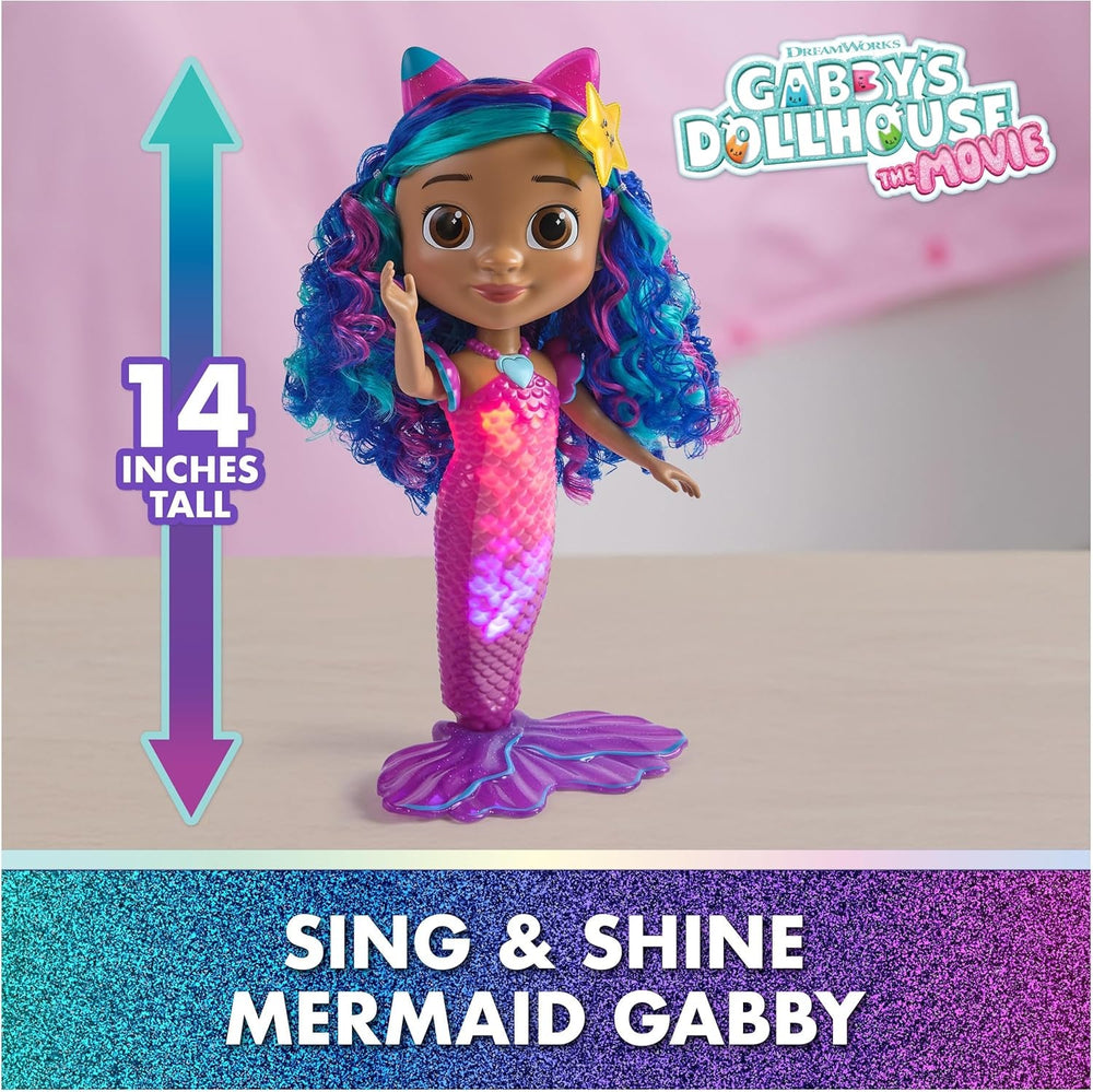 Gabby und das magische Haus Der Film – Gabby Dollhouse – Meerjungfrau-Puppe mit Funktionen 35 cm – 1 Figur und 2 Zubehör – Geräusche & Lichter – Cartoon Spielzeug Puppenhaus – Spielzeug für Kinder ab