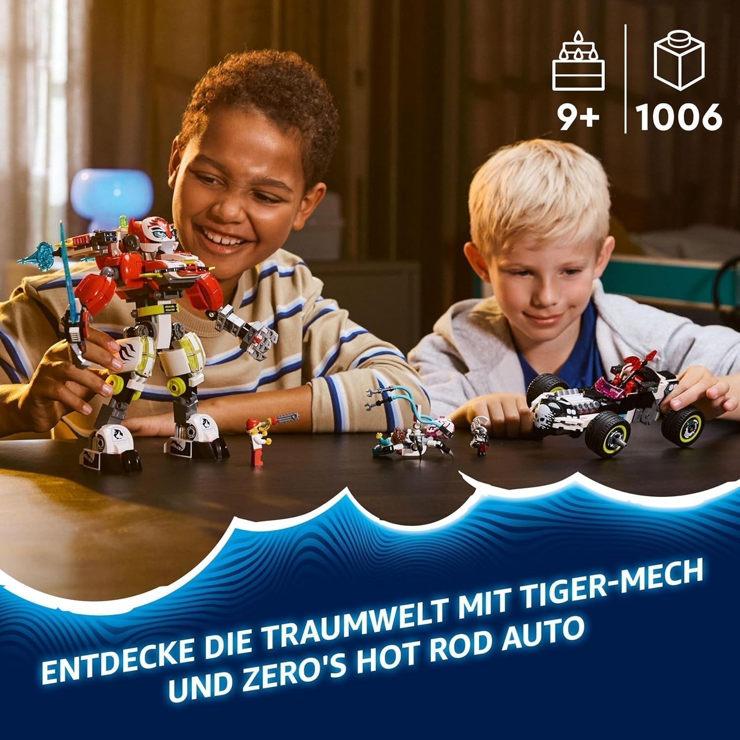 LEGO Dreamzzz Cooper's Tiger Mech și Zero'S Hot Rod Car, mașină de jucărie pentru copii, cadou pentru băieți și fete de la 9 ani, set de joacă 2 în 1 cu Mech și minifigurine 71497 Seturi de constructie Besuche den LEGO-Store