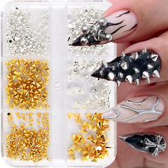 Mini Metall Nieten Punk Nail Charms Gold Silver Strasssteine ​​​​Nägel Charm Kegel Spikes Nagelschmuck Glitzersteine ​​​​Nail Art Studs Nagel Steine ​​​​Legierung Nagelanhänger Strass Nageldesign Zubehör