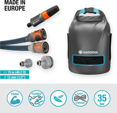 Gardena Liano Xtreme 1/2 pouce, Set 15 m + Sac : Tuyau d'arrosage textile extrêmement robuste avec sac, avec tuyau intérieur en PVC, léger, résistant aux intempéries (18468-20)