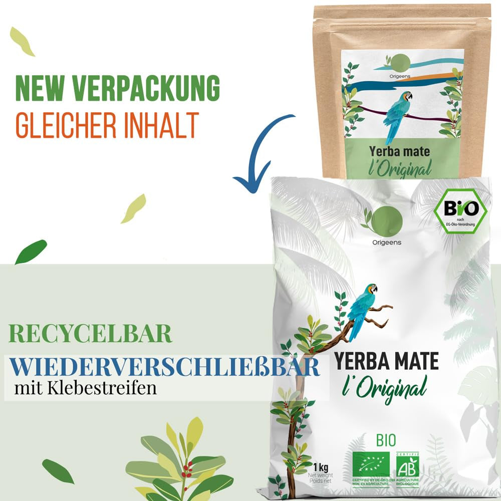 ORIGEENS BIO YERBA MATE TEA 1 KG - L'Original I Non torréfié, sans feuilles, sans tiges, sans poussière et sans miettes I Boisson énergisante et détoxifiante