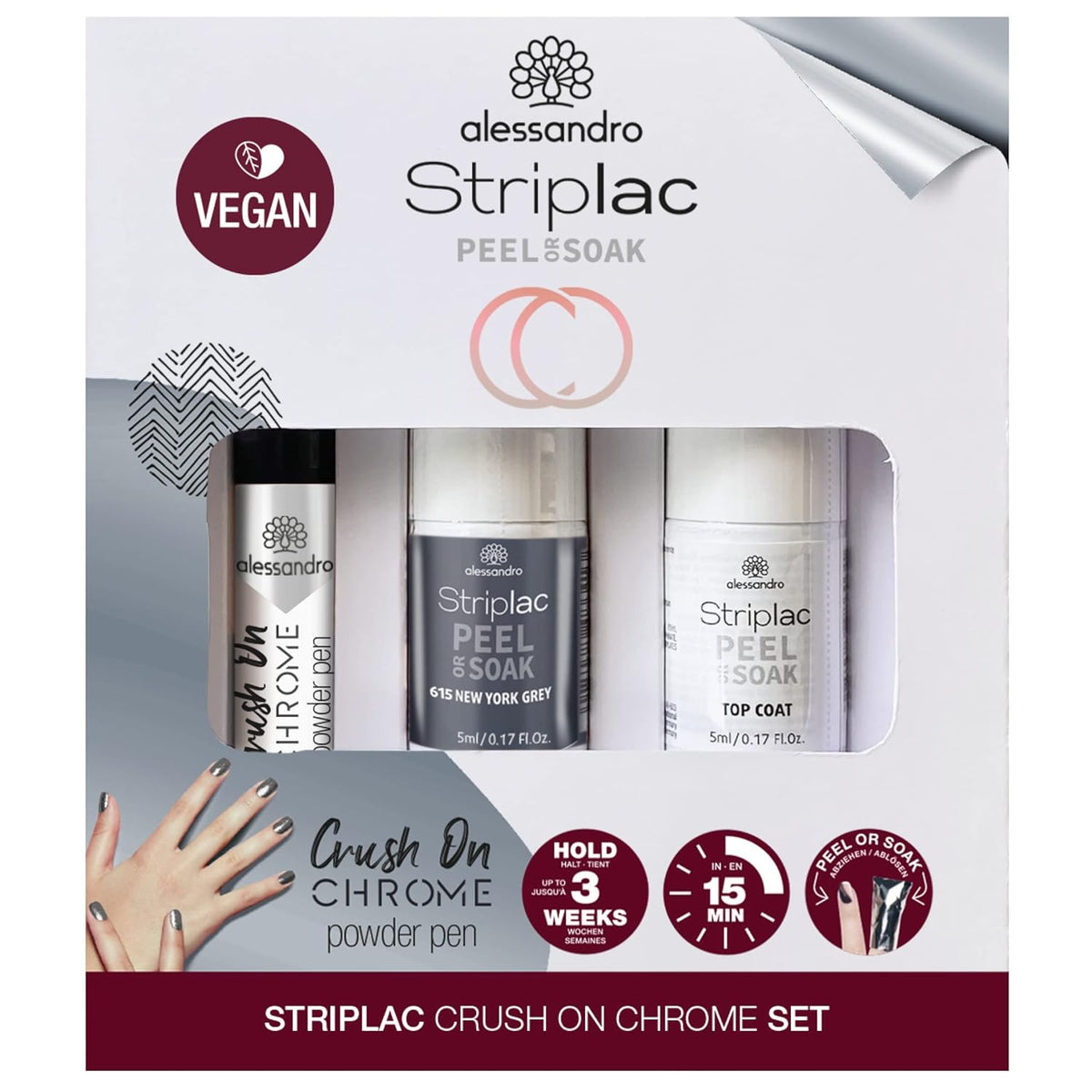 Set alessandro Striplac Peel ou Soak Silver Crush On Chrome – Des ongles parfaits en 15 minutes