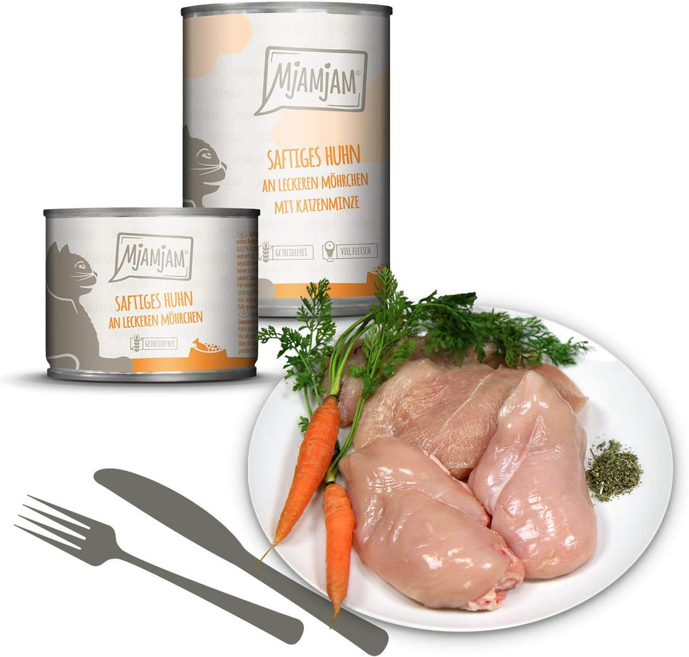 MjAMjAM - Nourriture humide de qualité supérieure pour chats - Pack mixte I - Poulet, bœuf, cœurs, paquet de 6 (6 x 200 g), sans céréales avec viande supplémentaire