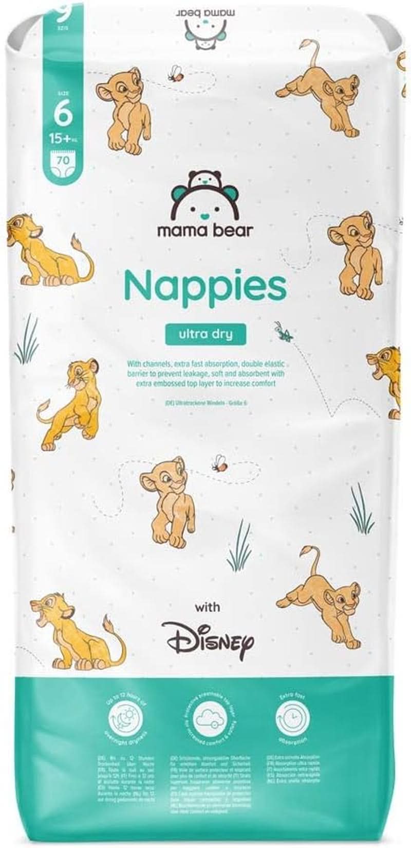 Couches Mama Bear Disney Ultra Dry taille 4 (8-14 kg), blanches, 84 pièces (1 paquet) Naty Shop taille 6 (15 + kg) paquet unique