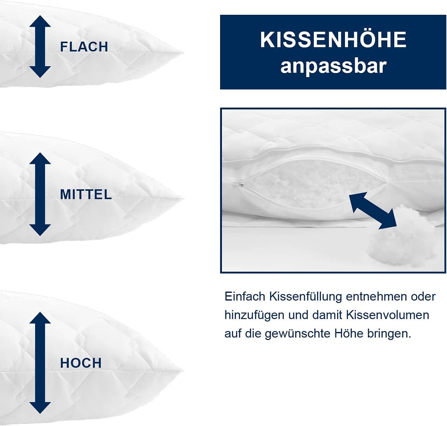 Oreiller Irisette Noblesse - Fabriqué en Allemagne - Oreiller déhoussable en pur coton, 80 X 80 cm, certifié Oeko-Tex Oreillers standards Naty Shop