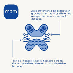 MAM Anneau de dentition, 4 mois et plus, soulagement immédiat en cas d'éruption ultérieure, extra léger et facile à saisir et à tenir, avec boîte auto-stérilisante, rose, 1 pièce