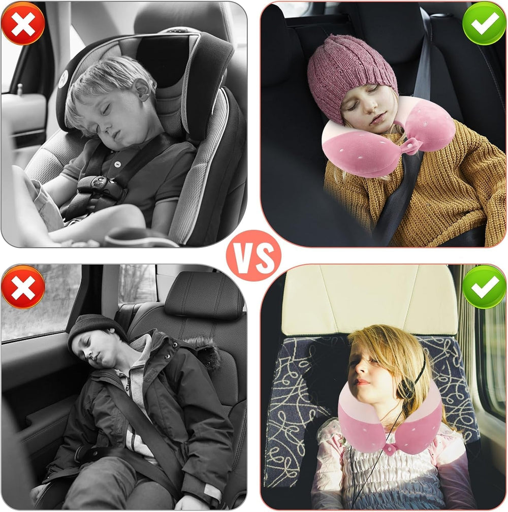 Litimkat Oreiller cervical pour enfants, oreiller de voyage portable, oreiller en mousse à mémoire de forme en forme de U, voyage, avion, voiture, train, bureau, maison, motif animal mignon, housse de coussin détachable (rose) Oreillers orthopédiques cervicaux Naty Shop