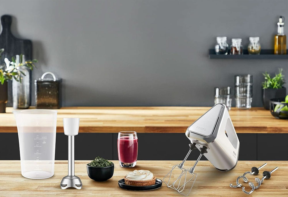 Krups GN9121 3 Mix 9000 Batteur à main | 750 watts | Régulateur de vent | Mode Turbo | Fonctionnalité Auswurff | Poignée ergonomique Schneebesen, Knethaken, Pürierstab-Aufsatz, Messbecher | Blanc/Argent Naty Shop
