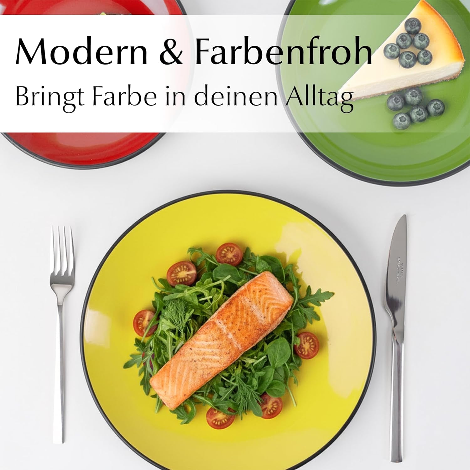 MIAMIO - Lot de 6 assiettes/assiettes en grès céramique - Collection Le Papillon (Coloré, Petites Assiettes (6x))