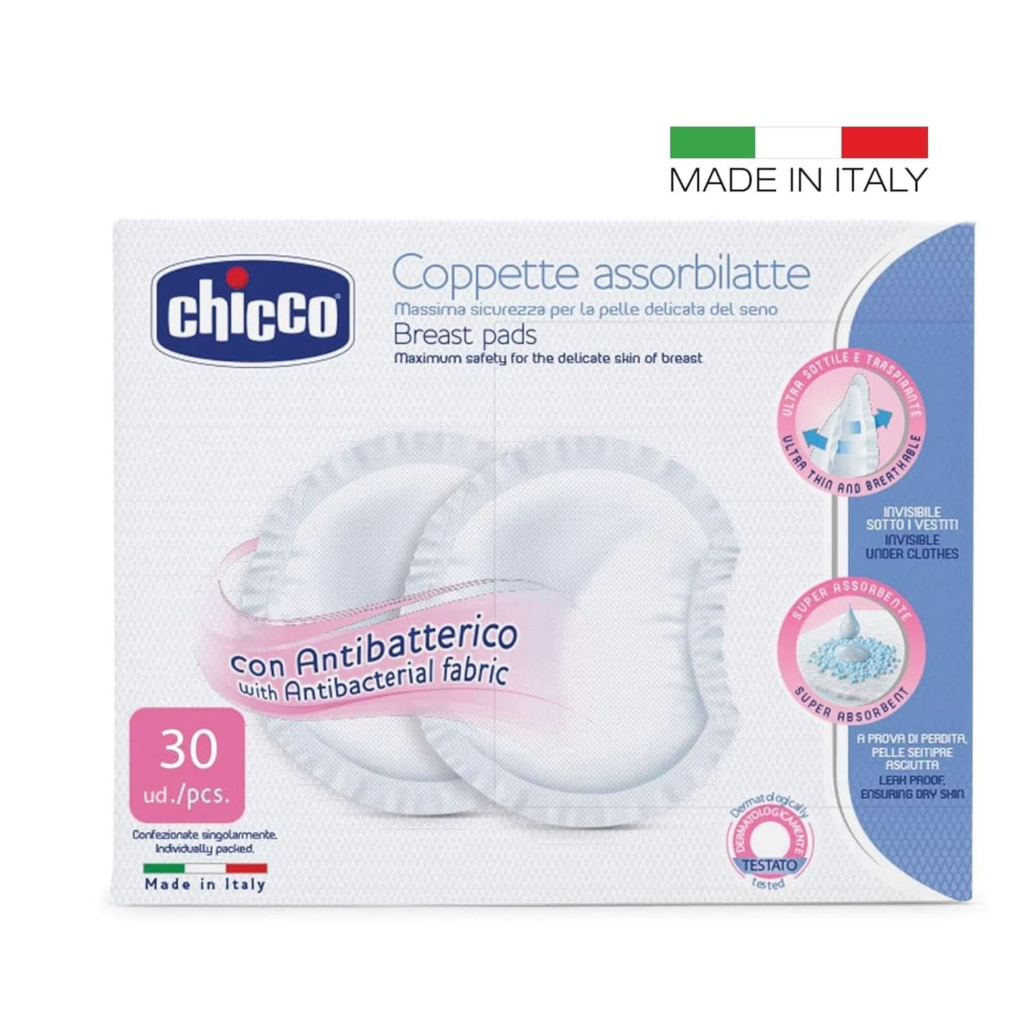 Chicco Acterielle Coussinets d'allaitement Natural Feeling, 30 pièces Accessoires d'alimentation et d'allaitement Bebe Naty Shop