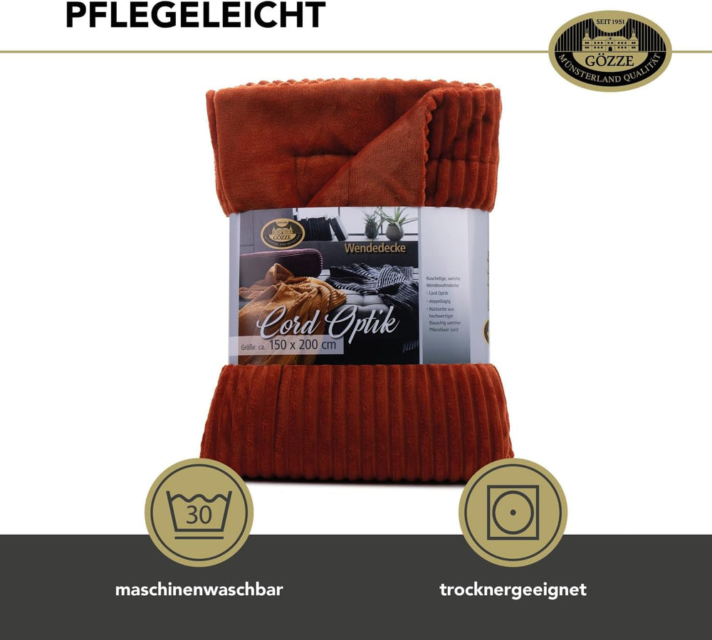 Gözze - Couverture confortable et douce aspect velours côtelé, 1620G/pièce, 150 X 200 Cm - cannelle Lits et Couvertures Besuche den Gözze-Store