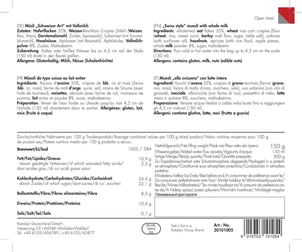 Trek'n Eat Swiss Muesli avec lait en poudre (Pack de 2)