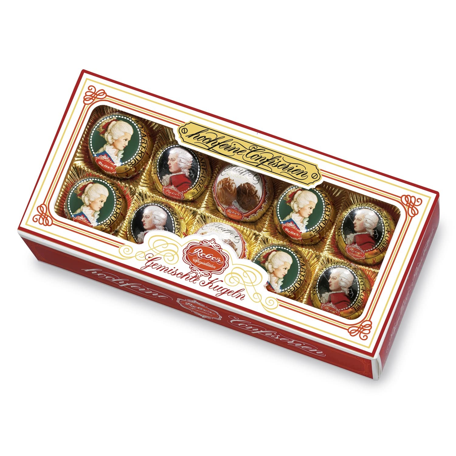 Boules Reber Mozart au chocolat noir, pack de 6 avec pâte d'amande et nougat, vegan - 1 x 120 g