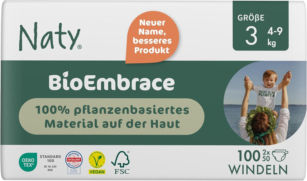 Couches pour bébé Naty BioEmbrace, taille 5 (11 à 25 kg) | Matières 100% végétales, douces pour la peau | Douceur respirante, testée dermatologiquement, excellente absorption | 80 pièces.