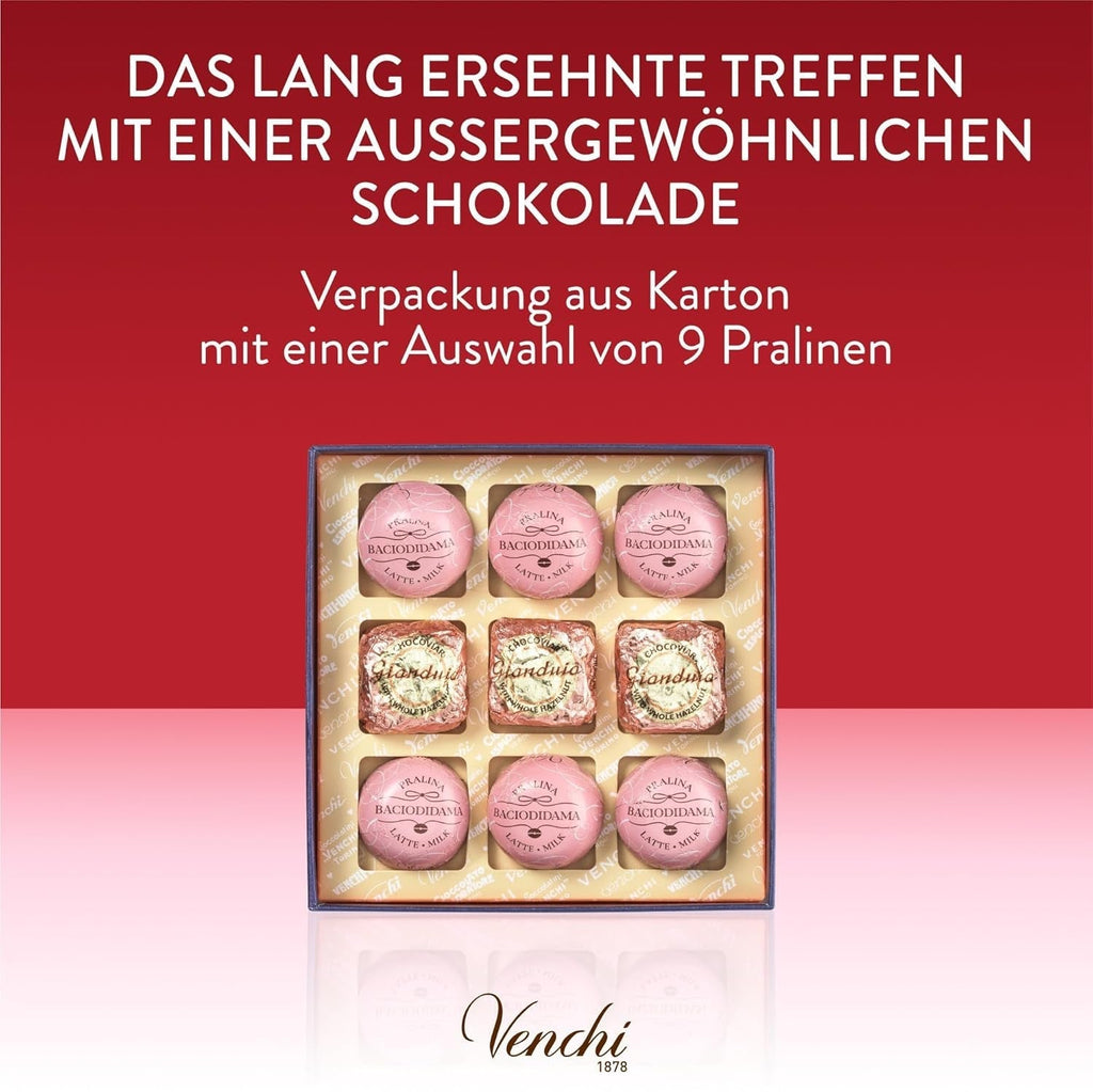 Venchi - Cutie cadou cu 9 bomboane de ciocolată Baciodidama și Vegan Chocoviar Gianduia, fără gluten, Valentine's Day Collection Bomboane de Ciocolata Naty Shop