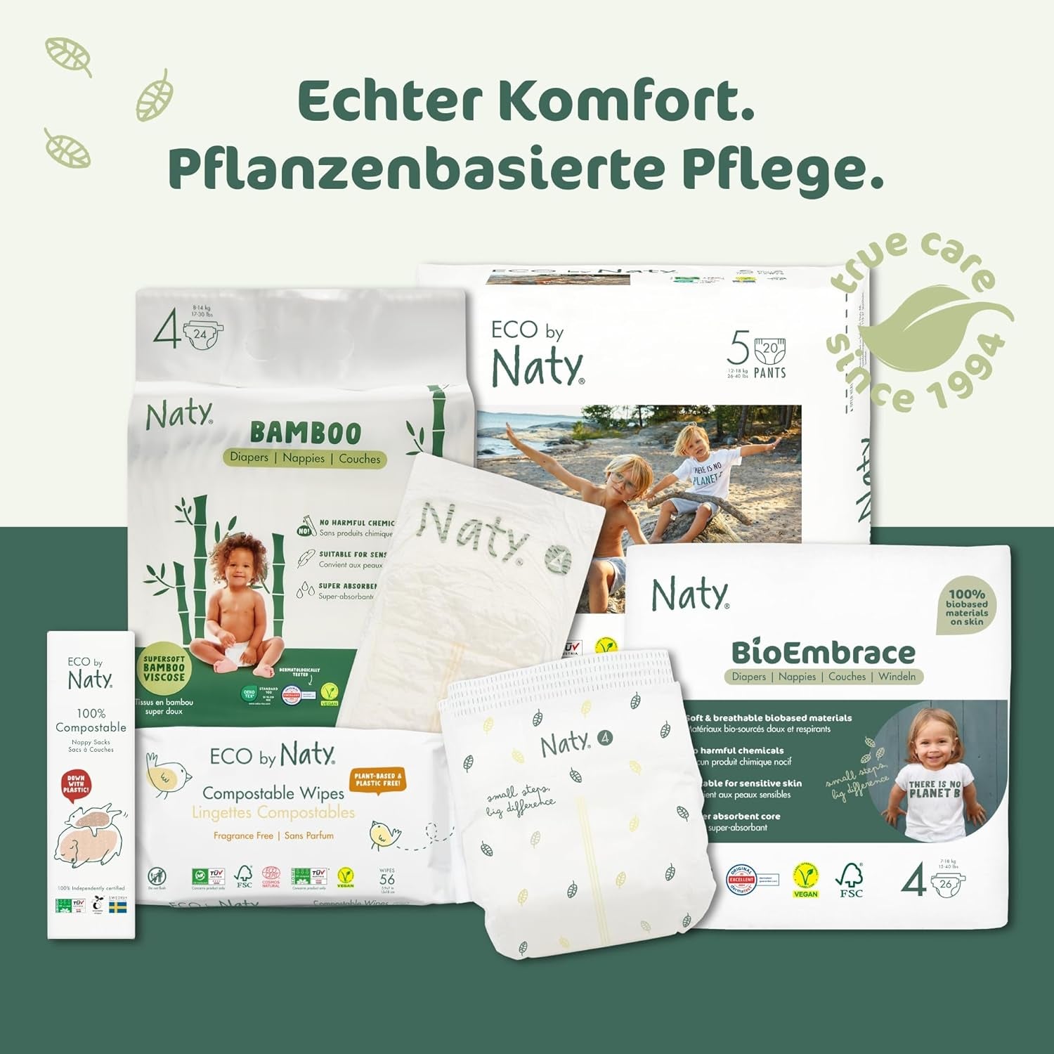 Couches pour bébé Naty BioEmbrace, taille 5 (11 à 25 kg) | Matières 100% végétales, douces pour la peau | Douceur respirante, testée dermatologiquement, excellente absorption | 80 pièces.