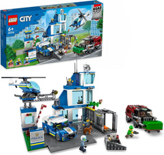 LEGO 60316 Le commissariat de police de la ville avec une voiture de police, une voiture et un hélicoptère, construit dans un bain avec 3 figurines, jeu de police pour garçons et filles à partir de 6 ans, jeu pour enfants
