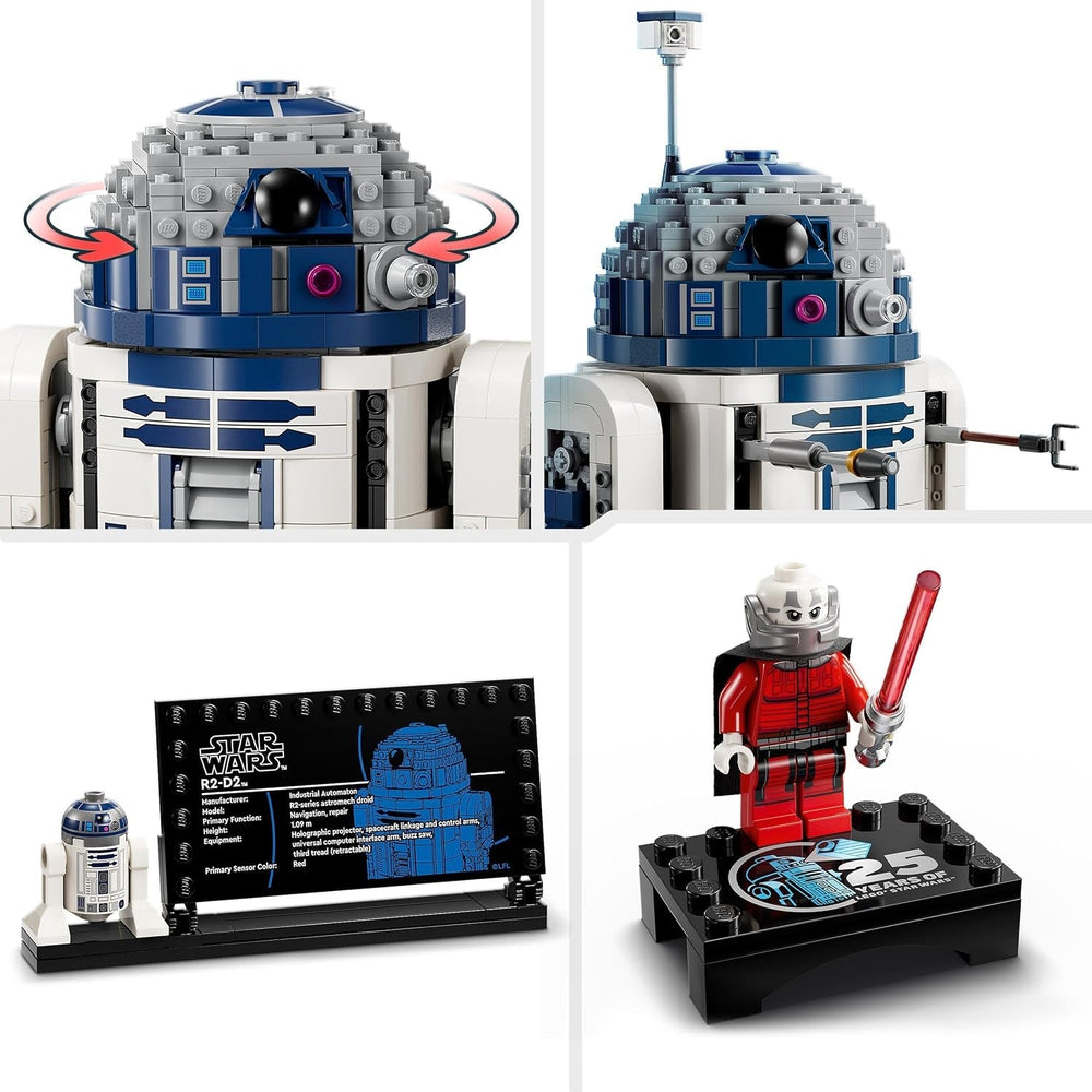 LEGO Star Wars R2-D2 Ensemble de modèles pour enfants, garçons et filles, figurine de droïde à construire avec figurine du 25e anniversaire de Dark Malek et plaque de décoration, idée cadeau de collection 75379 Ensembles de construction Besuche den LEGO-Store