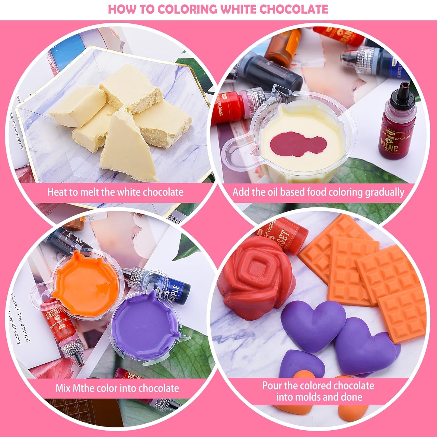 Colorant alimentaire chocolat soluble dans les graisses – 88 ml de colorant alimentaire à base d'huile pour fondant, pâtisserie, gâteaux, biscuits – colorant alimentaire liquide sans saveur pour beurre de cacao, gâteaux, crème au beurre (blanc)