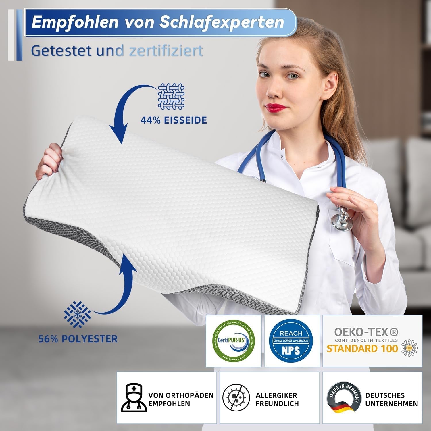 Oreiller orthopédique ergonomique pour douleurs cervicales, oreiller en mousse à mémoire de forme abdominale, oreiller anti-ronflement pour hommes et femmes (62 x 34,5 x 12/8 cm) Oreillers orthopédiques cervicaux Naty Shop