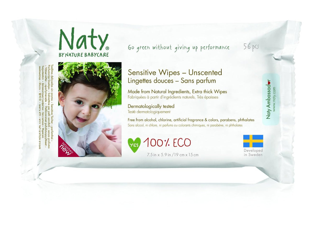 Eco by Naty Baby Care, Lingettes humides bio pour bébé, non parfumées, 56 couches