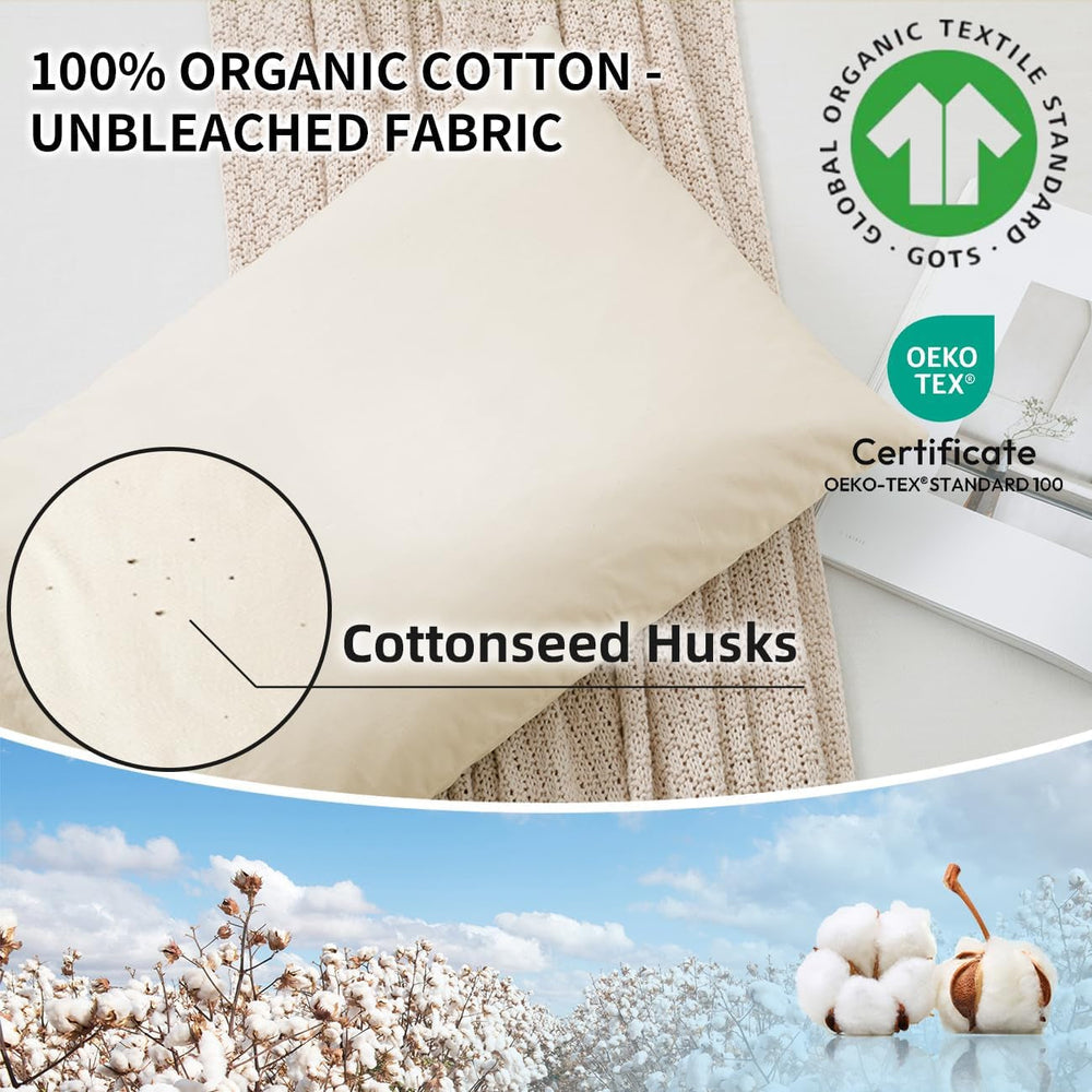 Oreiller de couchage en sarrasin biologique LOFE 14" X 20" Soutien cervical réglable et respirant pour dormir frais pour les dormeurs sur le dos et sur le côté (coques de sarrasin tartare) Naty Shop Oreillers standard