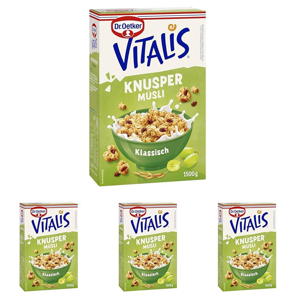 Dr. Oetker Vitalis Classic Crispy Muesli : Grand paquet de muesli croustillant pour petit-déjeuner aux raisins secs, 1 paquet, 1,5 kg