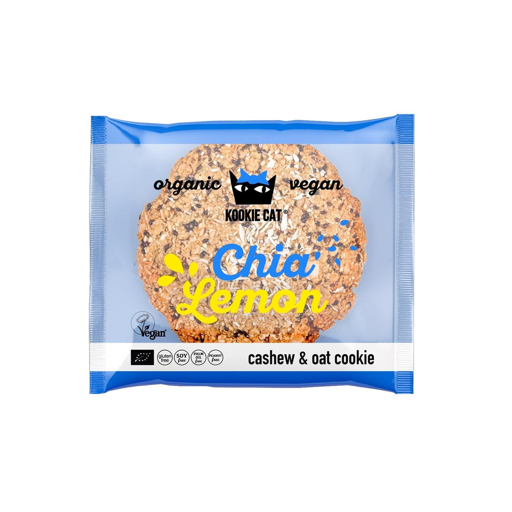 Chia et Citron - Biscuits végétaliens emballés individuellement, sans gluten, sans soja, biologiques, noix de cajou et avoine - 12 x 50 g Multipack