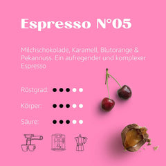 Espresso N°5 – Pur Mélange d'Arabica Spécial – Grains de café du Guatemala, d'Ethiopie et du Brésil - 750g