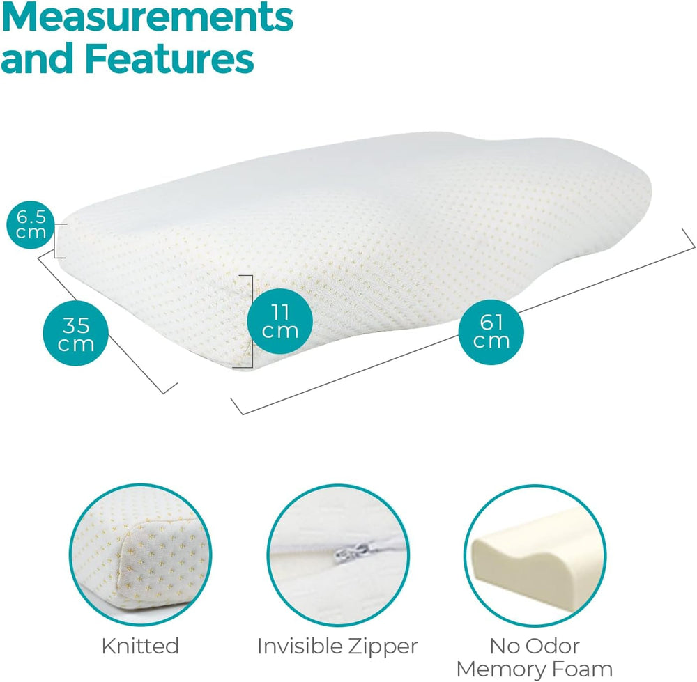 Edihome, Pernă de susținere a gâtului, Pernă pentru ameliorarea durerilor de gât, 50 x 30 x 10 cm, Pernă de gât din spumă cu memorie, Pernă ortopedică, Ergonomică, cu husă dublă din bumbac, Hipoalergenică