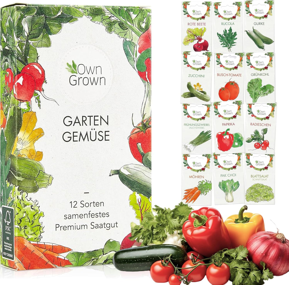 Ensemble de graines de légumes OwnGrown - 12 variétés de graines pour la culture des betteraves et des jardins - Boîte pratique avec des graines pour le jardinage de la maison - Idéal pour les jardins