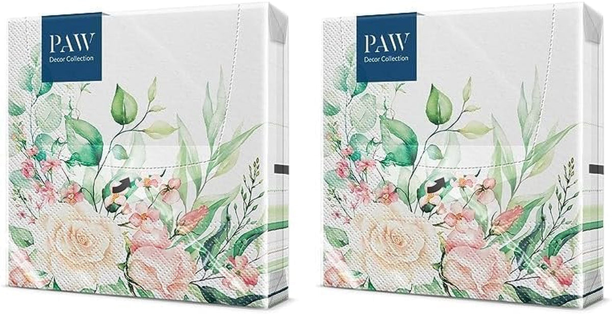 PAW - Serviettes 3 Épis (33 X 33 Cm) I 20 Pièces I Parfaites pour les Anniversaires, Fêtes, Mariages, Communions et Fêtes I Serviettes en Papier Colorées - Fleurs, Roses I Couleur : Moments Floraux (Pack de 2)