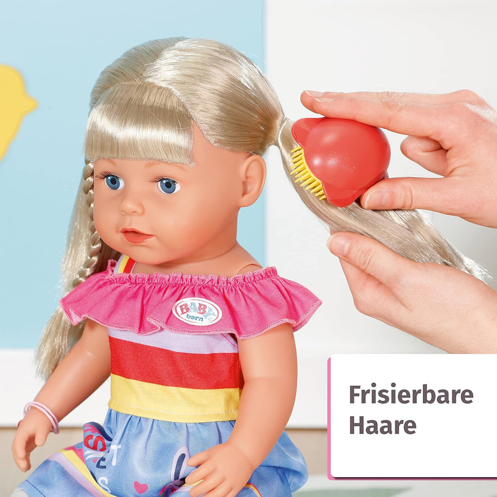 BABY Born Sister blond 43cm, Puppe mit Haaren und 6 Funktionen für Kinder ab 4 Jahren, funktioniert ohne Batterie, 830345 Zapf Creation