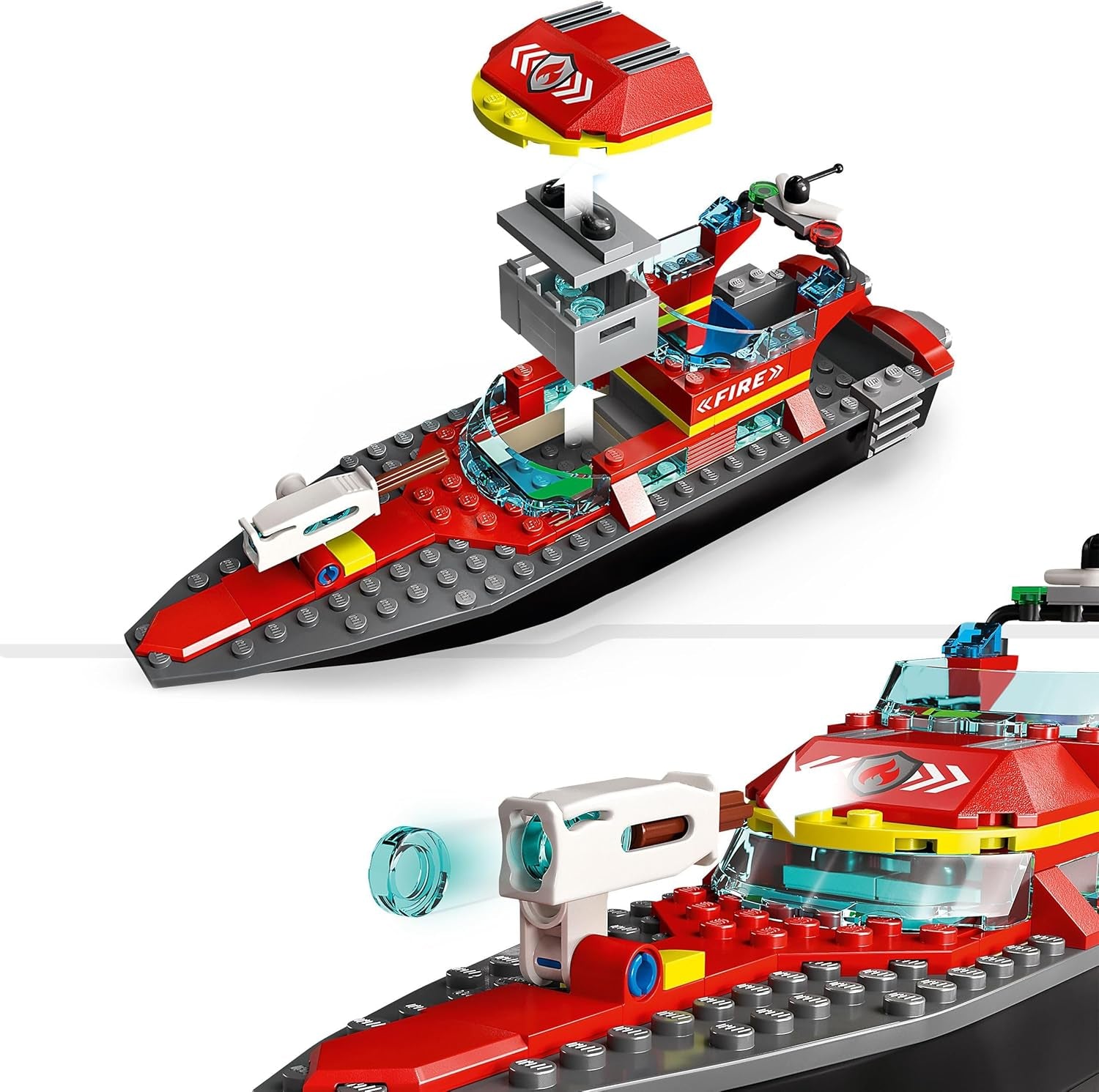 LEGO 60373 City Feuerwehrboot, jeu, l'eau dans l'eau, avec Rennboot, 3 figurines et Jetpack, Feuerwehr-Boot-Spielzeug conçu pour les jeunes et les filles à partir de 5 ans