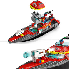 LEGO 60373 City Feuerwehrboot, jeu, l'eau dans l'eau, avec Rennboot, 3 figurines et Jetpack, Feuerwehr-Boot-Spielzeug conçu pour les jeunes et les filles à partir de 5 ans