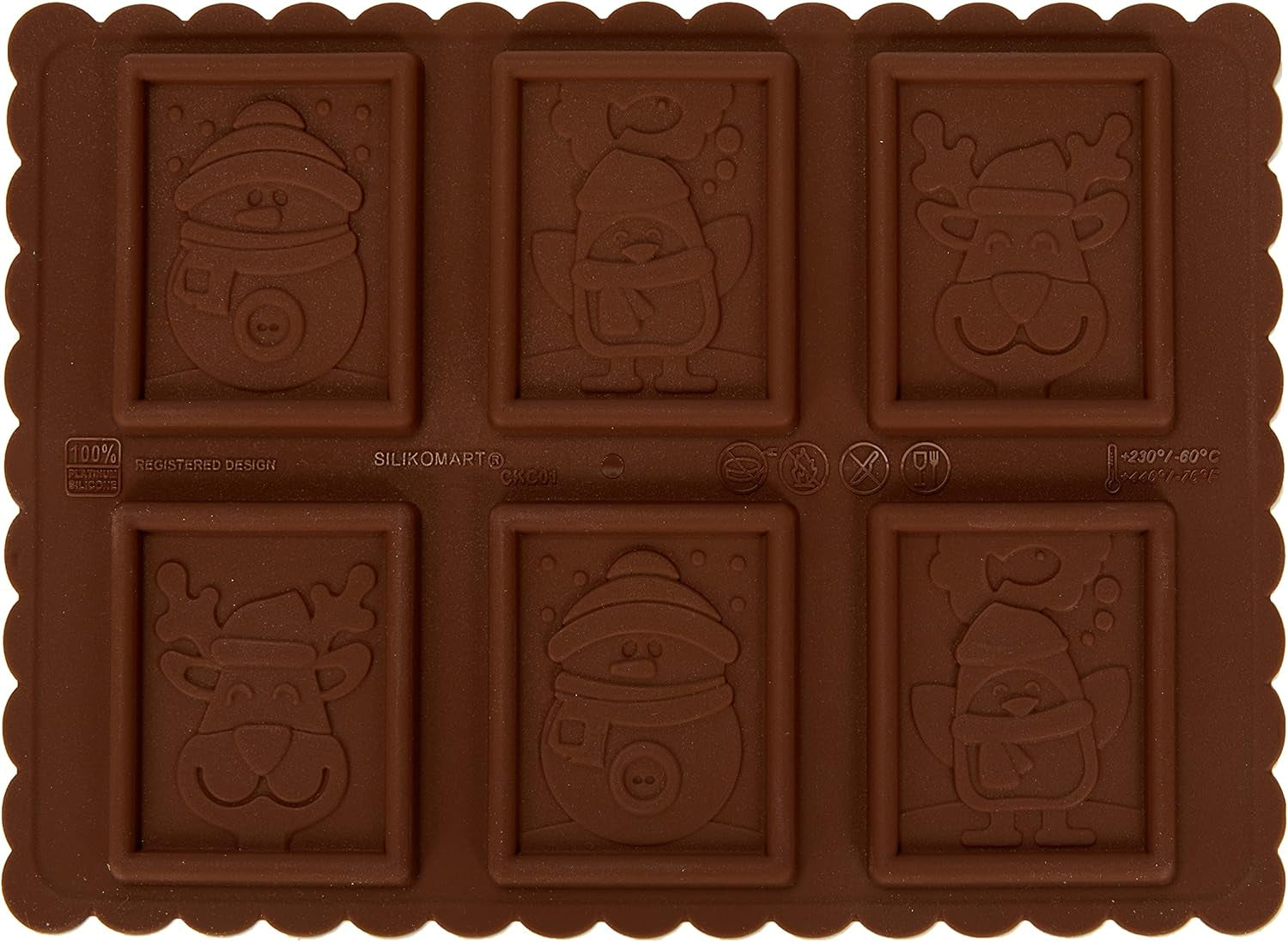 silikomart | CKC01 SNOWMAN SLIM Moule à Chocolat en Silicone Antiadhésif 6 Chocolats 1 Paquet Moule à Bonbons Easy Choc 47 x 57 mm H 5 mm Volume 33 ml Fabriqué en Italie