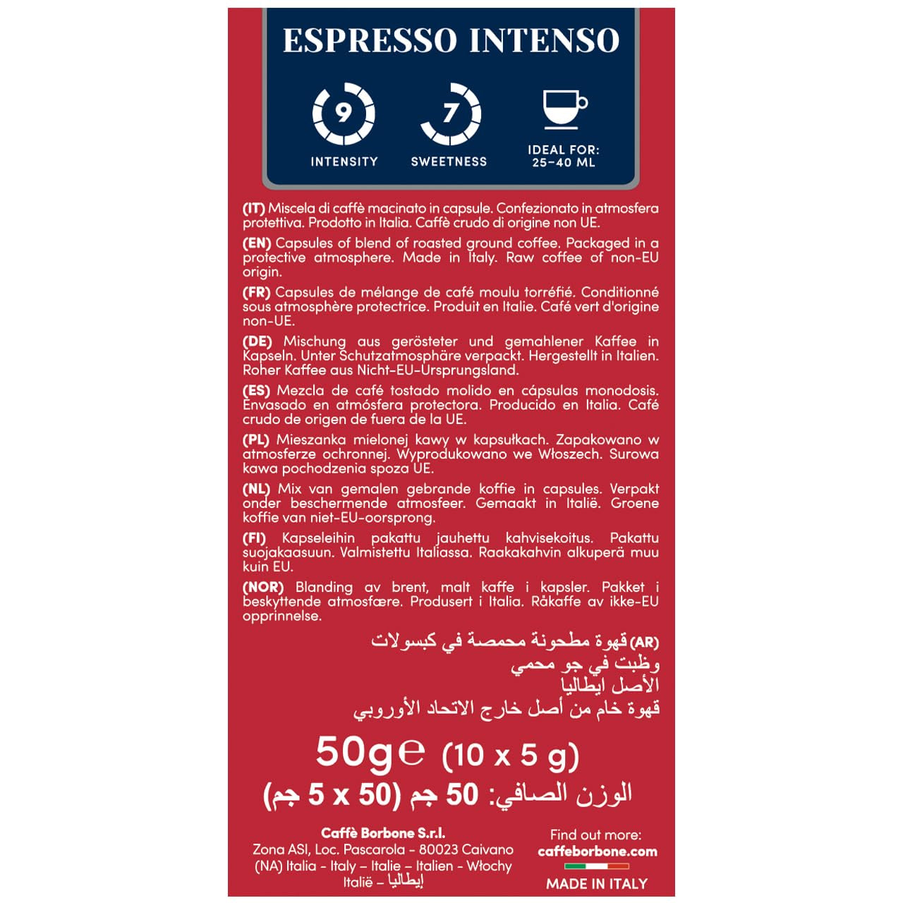 Caffe Borbone Espresso Force 9/10 Compatible Nespresso 10 Capsules de Café