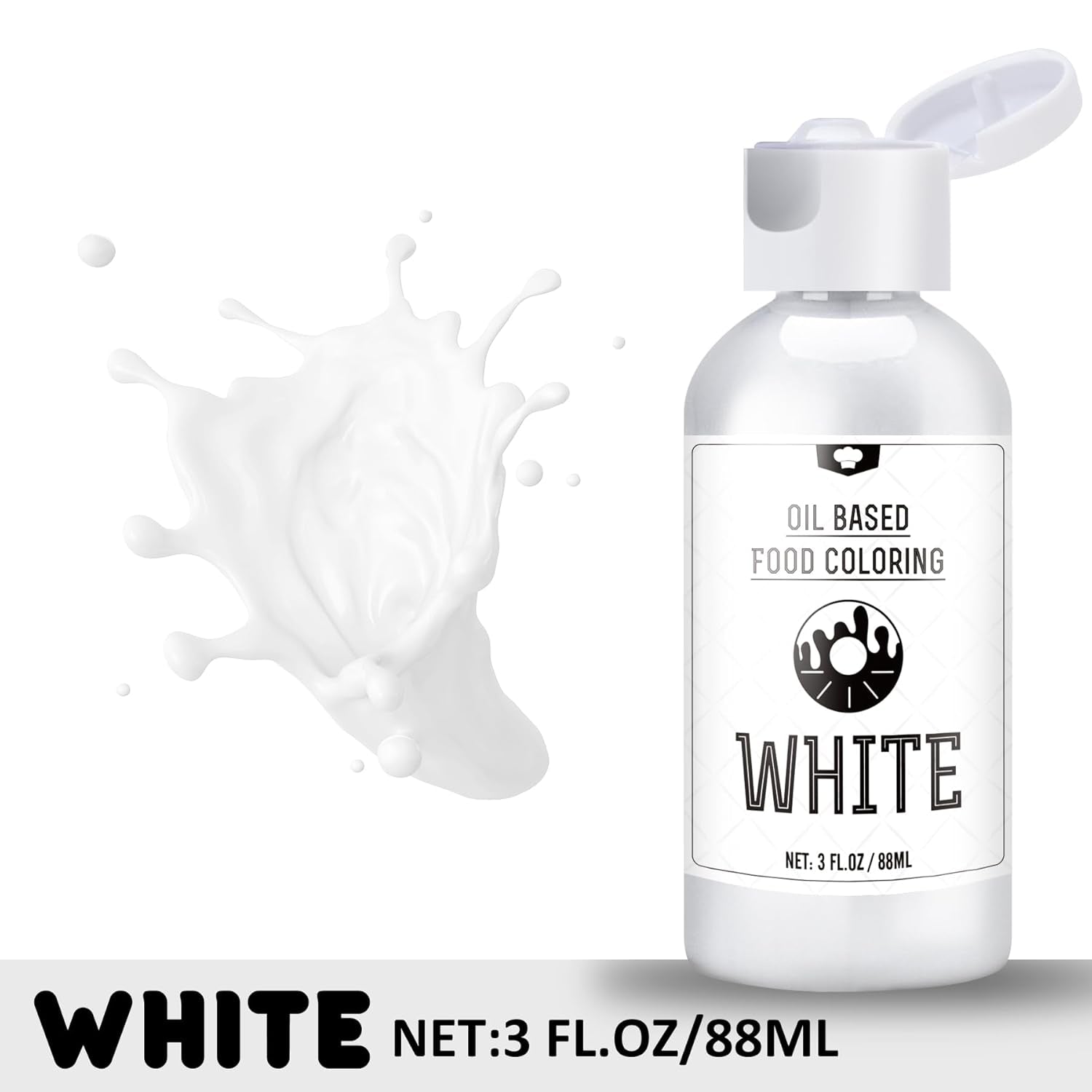 Colorant alimentaire chocolat soluble dans les graisses – 88 ml de colorant alimentaire à base d'huile pour fondant, pâtisserie, gâteaux, biscuits – colorant alimentaire liquide sans saveur pour beurre de cacao, gâteaux, crème au beurre (blanc)