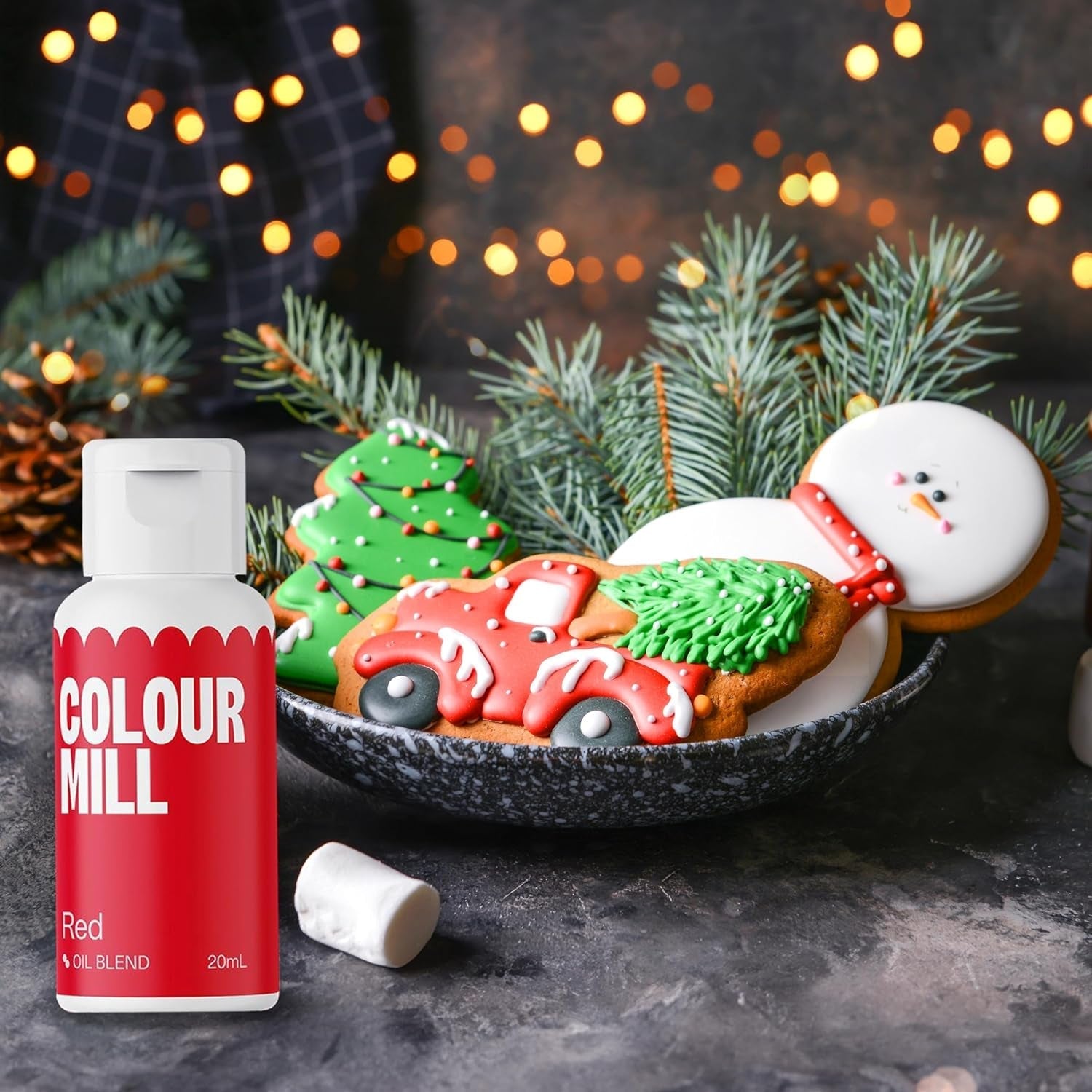 Color Mill Liquid Food Coloring Set - 5 x 20 ml à base d'huile (noir, rose vif, violet, rouge et bleu) - Résistant aux UV - Parfait pour la pâtisserie et comme garniture pour les gâteaux, muffins et décorations de gâteaux